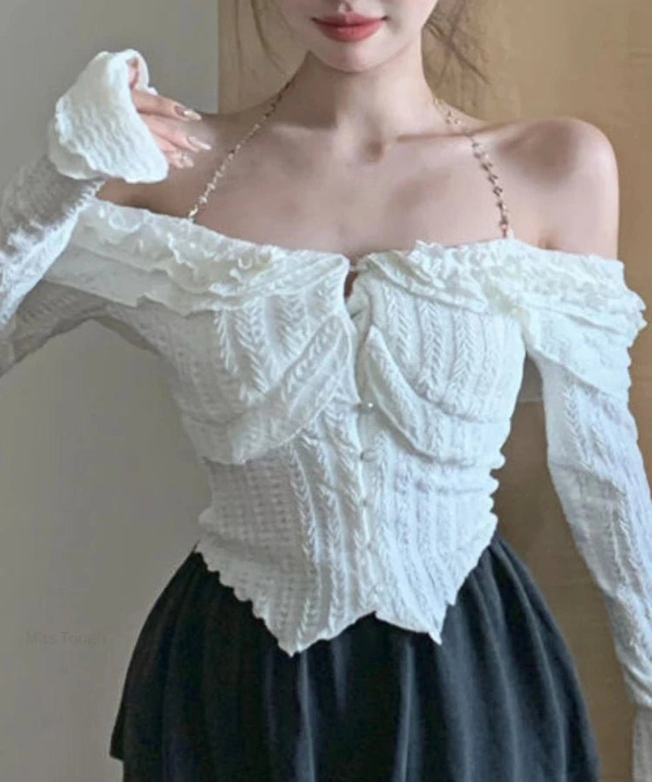 White Ruffle Kawaii Blouse - Blouses