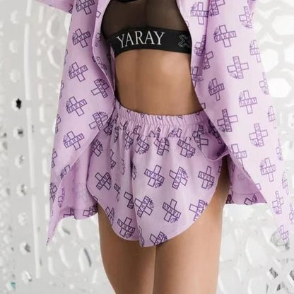 Women's Printed Casual Pajamas High Waisted Shorts Set A Shoptery
