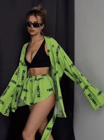 Women's Printed Casual Pajamas High Waisted Shorts Set B Shoptery