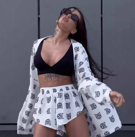 Women's Printed Casual Pajamas High Waisted Shorts Set C Shoptery