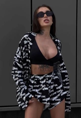 Women's Printed Casual Pajamas High Waisted Shorts Set E Shoptery