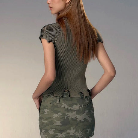 Worn Out Logo Y2k Knit Top Shoptery