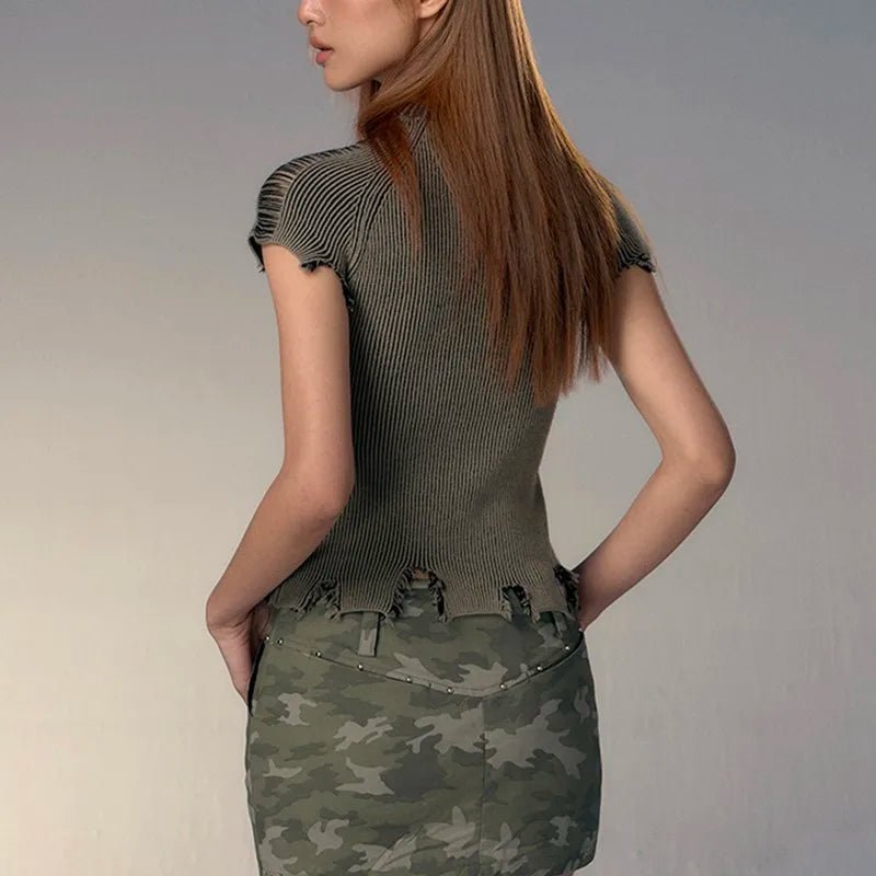 Worn Out Logo Y2k Knit Top Shoptery