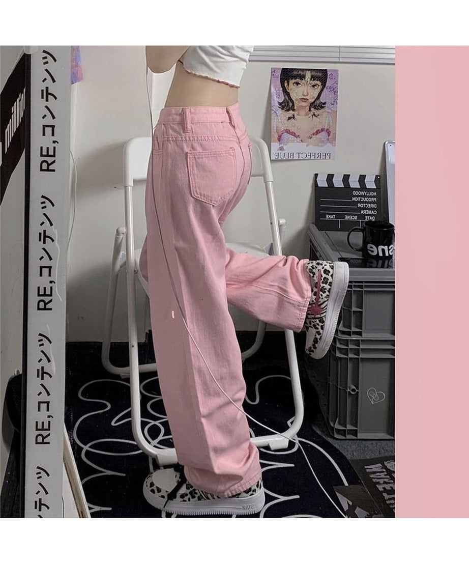 Y2K Baggy Pink Denim Pants - Pants