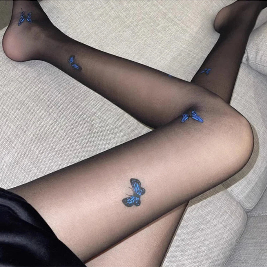 Coquette Butterfly Silk Tights Blue butterfly 01 One Size Shoptery