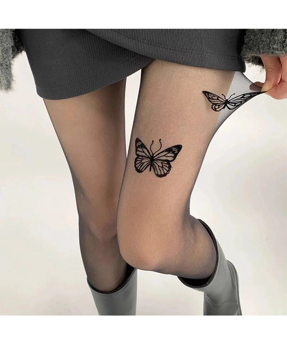 Y2K Butterfly Silk Tights - Fishnet Tights