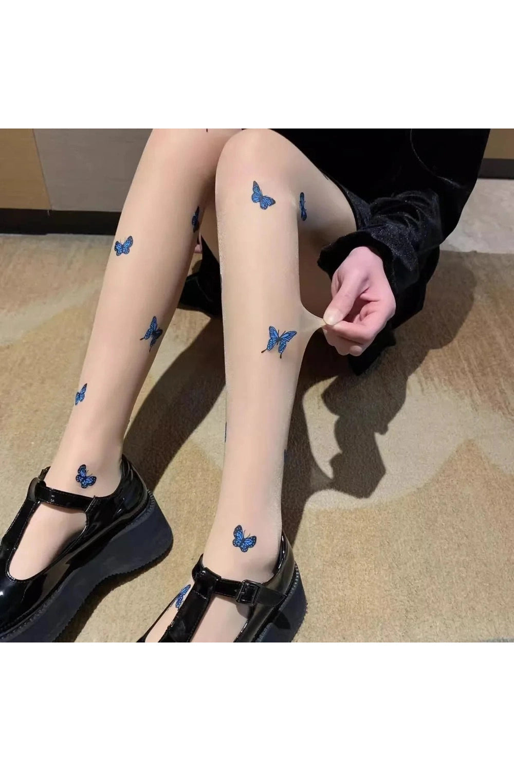 Coquette Butterfly Silk Tights Blue butterfly 02 One Size Shoptery