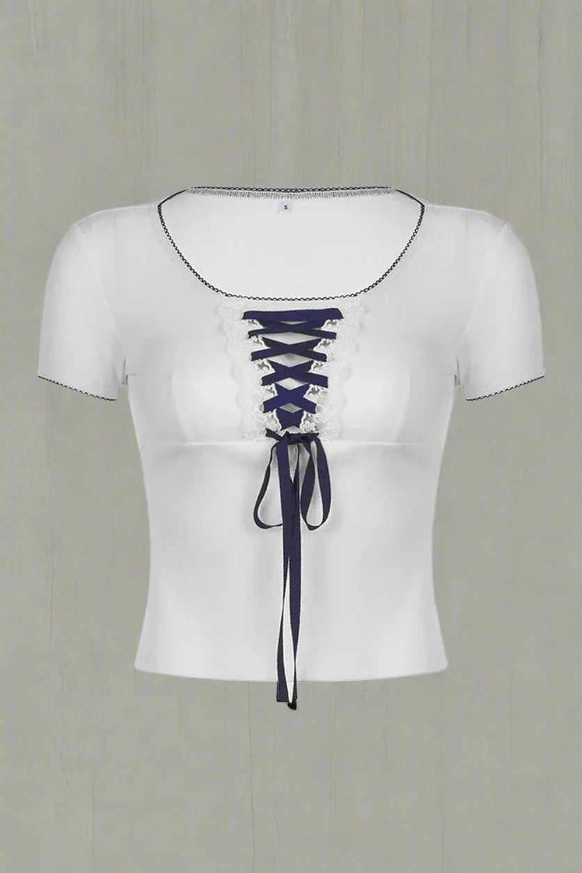 Y2K Contrast Bandage Crop Top WHITE Shoptery