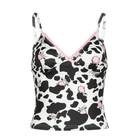 Y2K Cow Print Camisole Top - Shirts & Tops