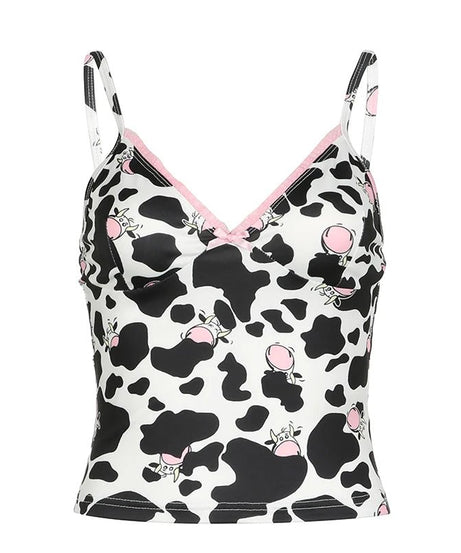 Y2K Cow Print Camisole Top - Shirts & Tops