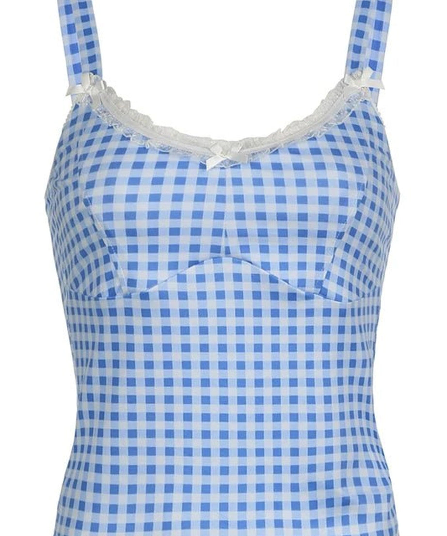 Y2K Plaid Lace Cami Top - Shirts & Tops