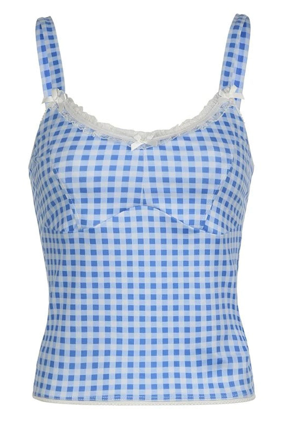 Y2K Plaid Lace Cami Top - Shirts & Tops