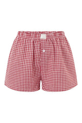 Retro Plaid Pajama Shorts Red Shoptery
