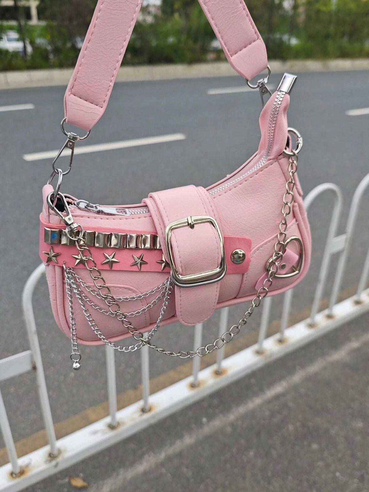 Y2K Star Studded Shoulder Bag Pink Shoptery