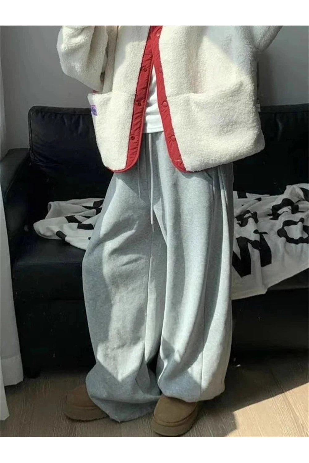 Yellow Fleece-lined Sweatpants Gray Shoptery