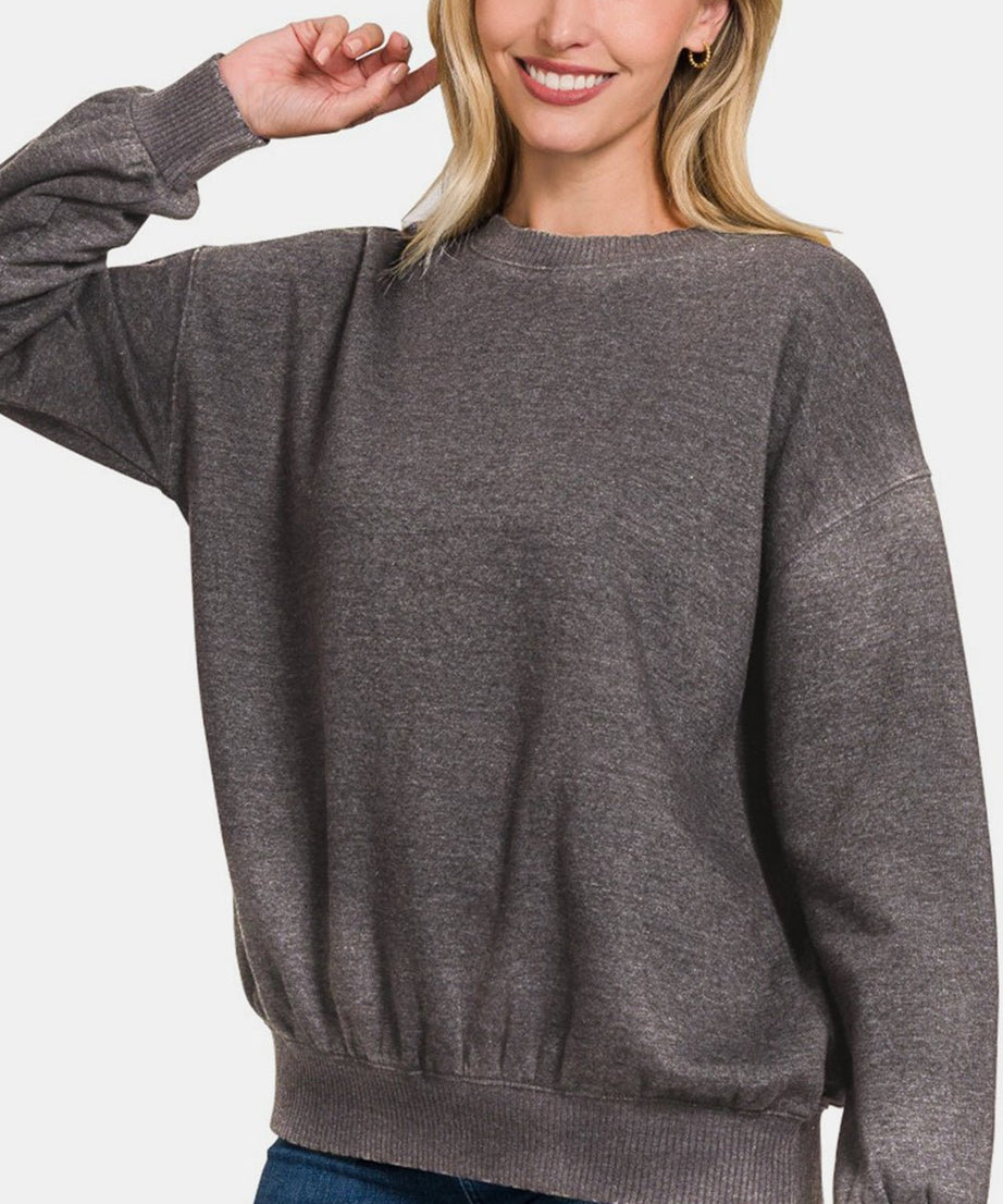 Zenana Full Size Acid Wash Fleece Long Sleeve Sweatshirt - test