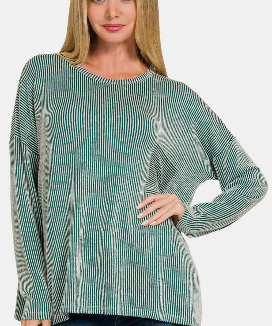 Zenana Ribbed Striped Long Sleeve T-Shirt - test