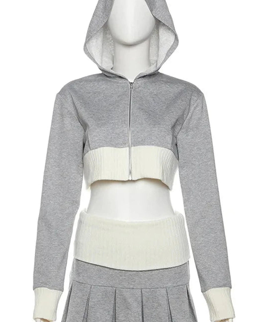 Zip Hoodie Skirt Set -