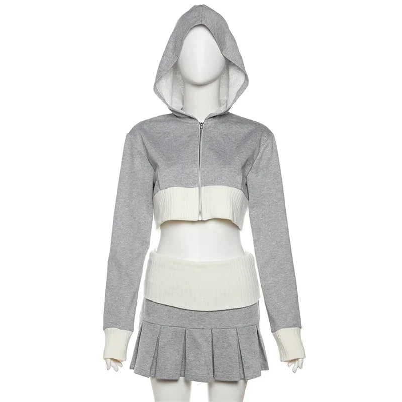 Zip Hoodie Skirt Set -