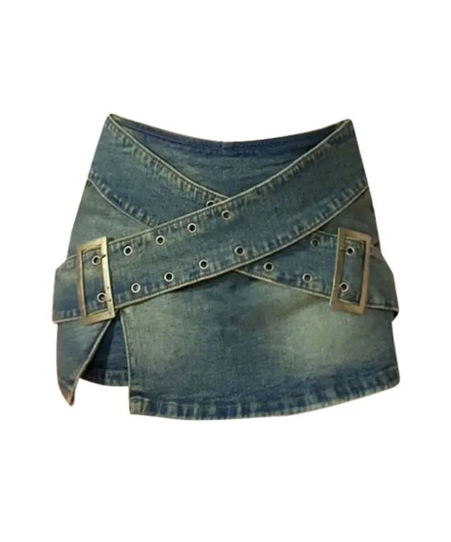 Zipper A-Line Denim Skirt -