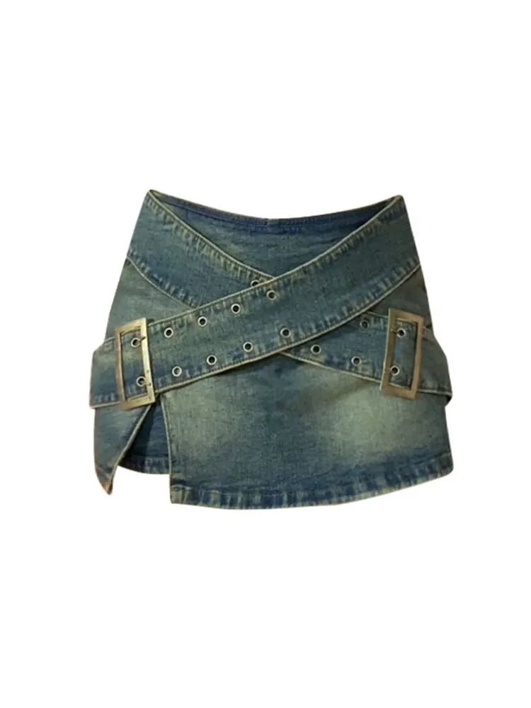 Zipper A-Line Denim Skirt -