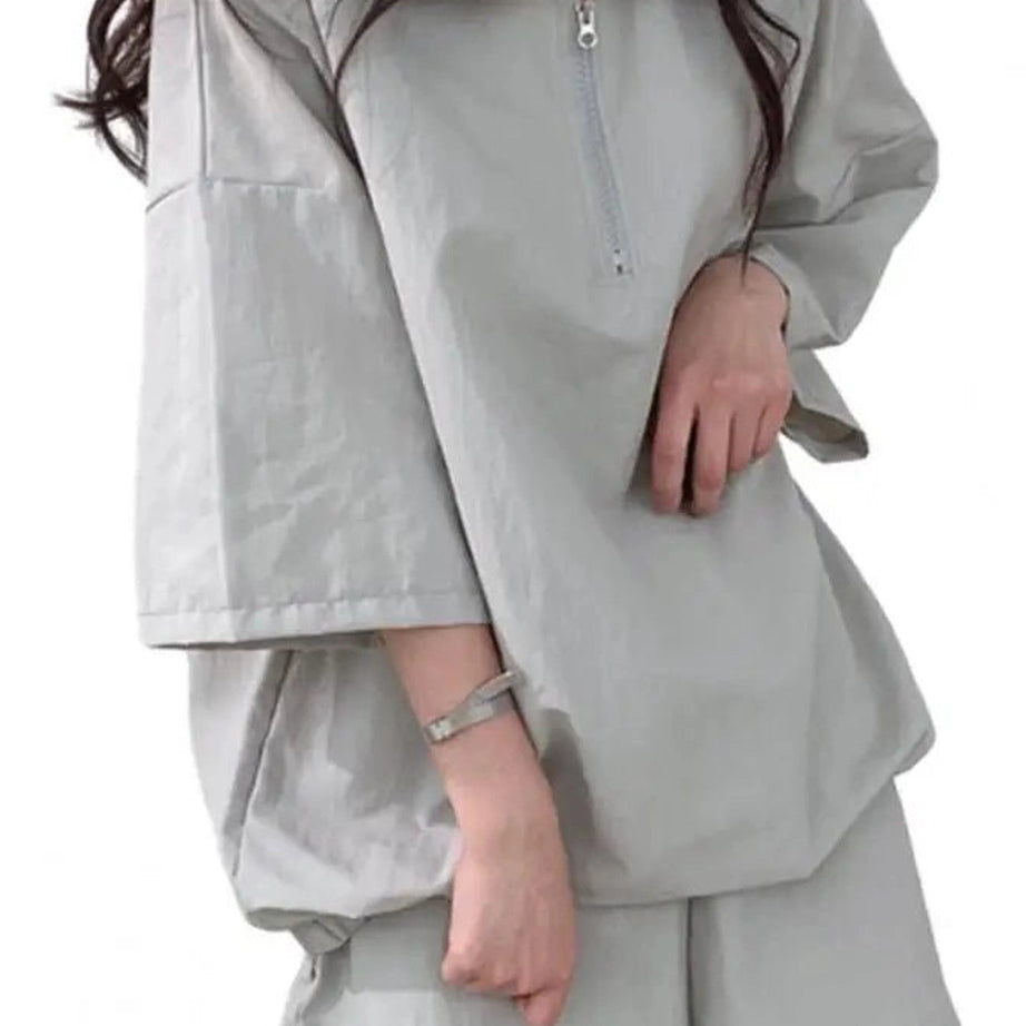Pastel Cute Zipper Tracksuit Outfit Set Grey Shoptery