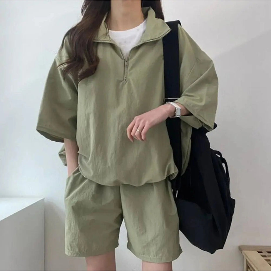 Pastel Cute Zipper Tracksuit Outfit Set Green Shoptery