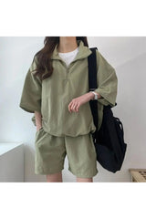 Pastel Cute Zipper Tracksuit Outfit Set Green Shoptery