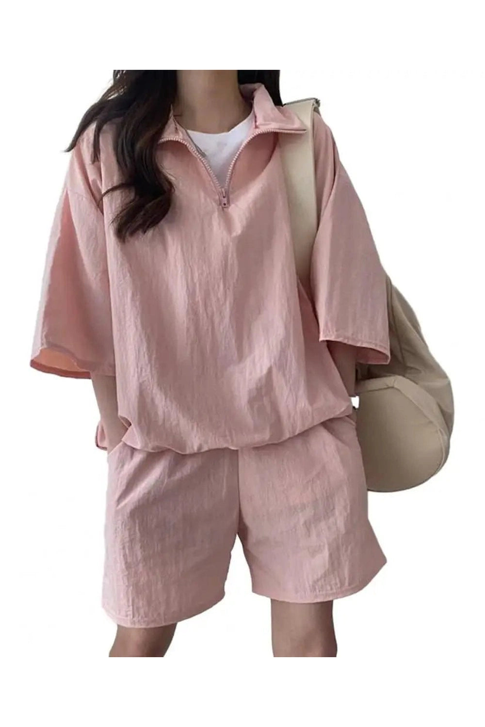 Pastel Cute Zipper Tracksuit Outfit Set Pink Shoptery