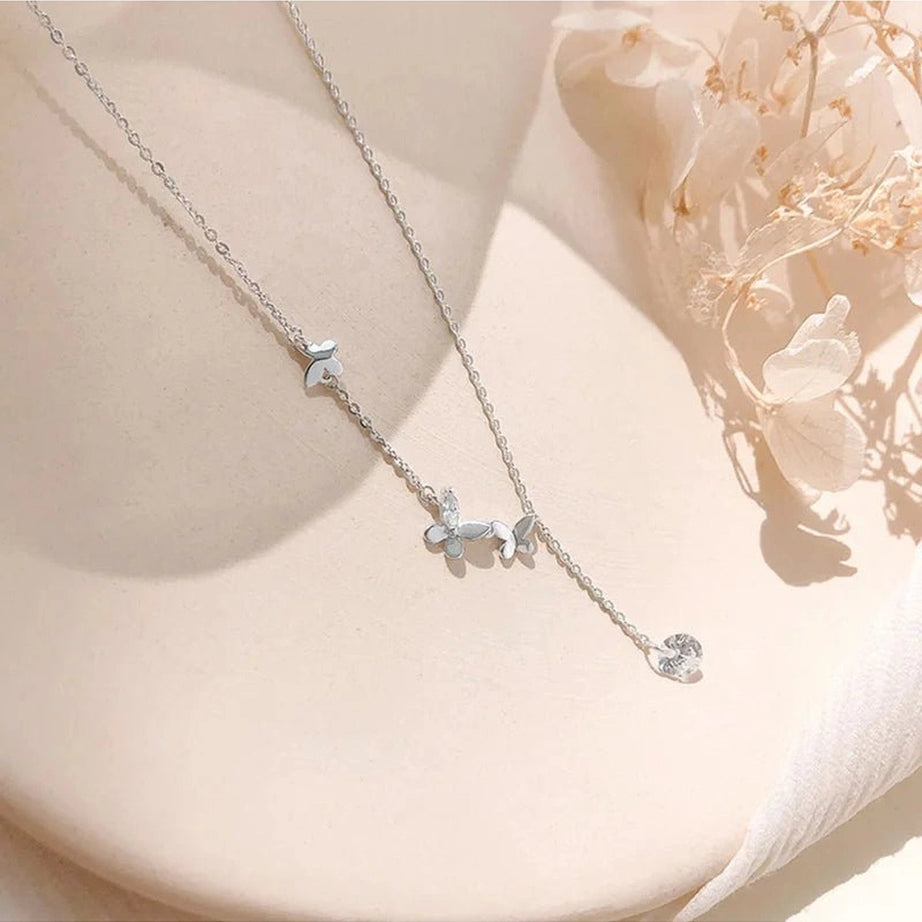 Aesthetic Zircon Butterfly Necklace Shoptery