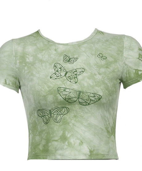 90s Aesthetic Butterfly Green Crop Top - Crop Tops