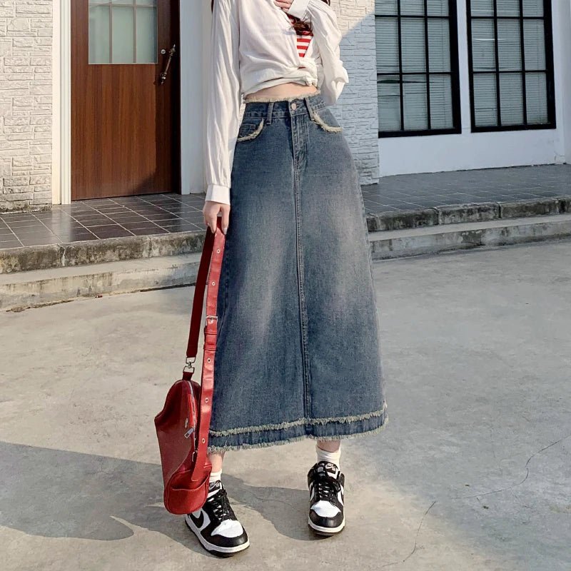 90s High Waist Jean Skirt -