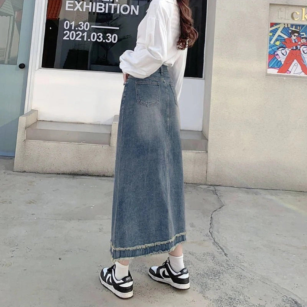 90s High Waist Jean Skirt Shoptery