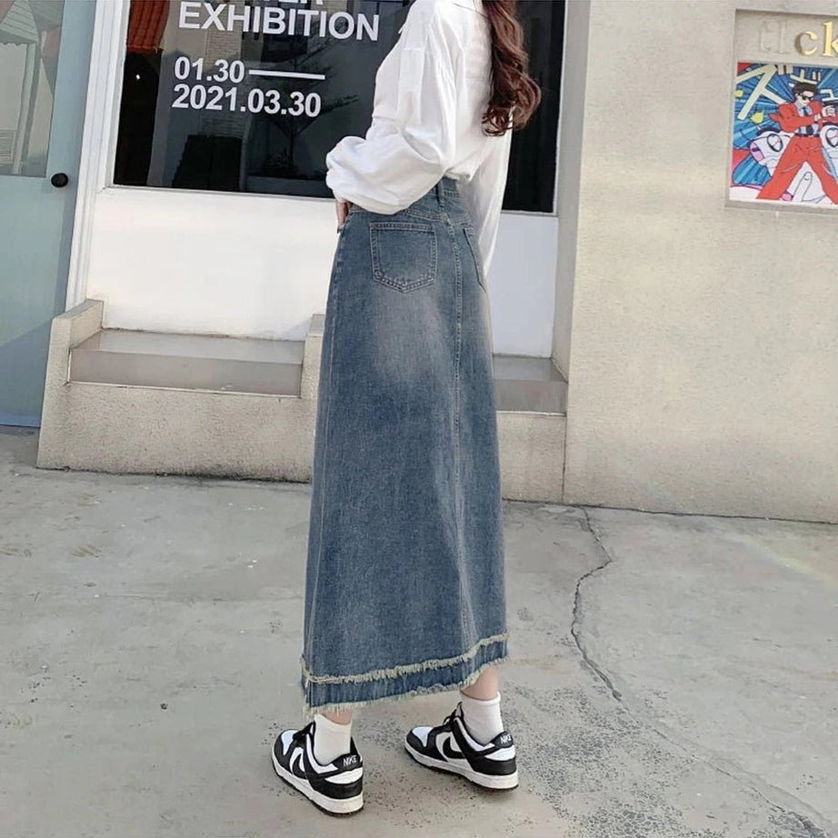 90s High Waist Jean Skirt Shoptery