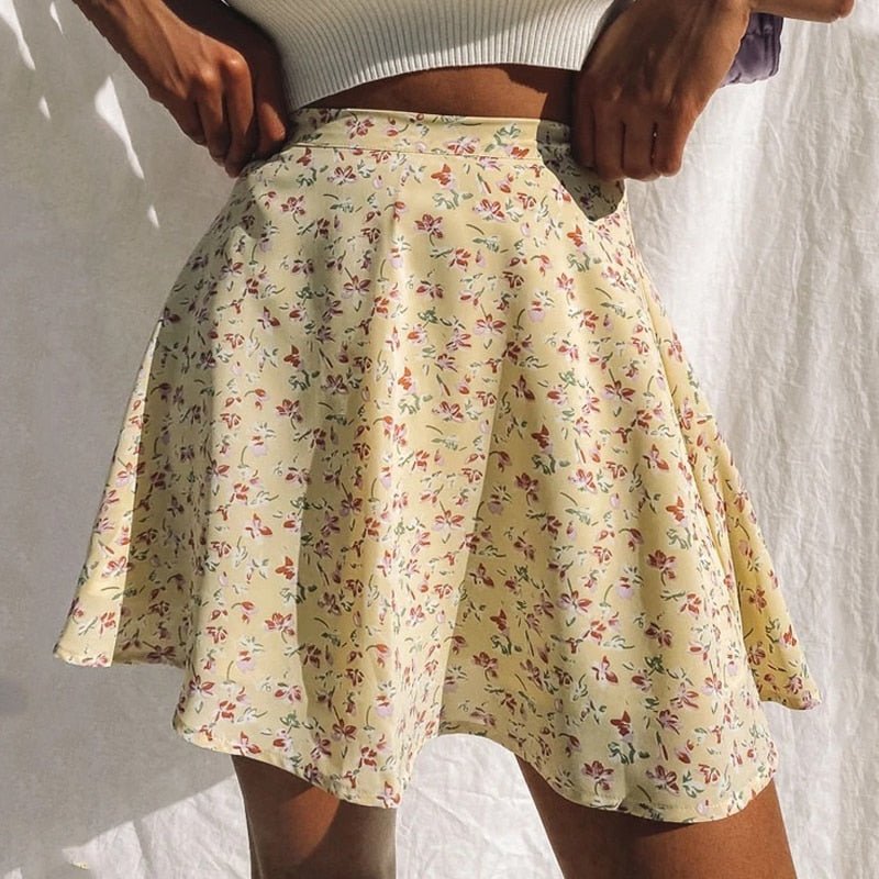 90s Summer Floral Print Skirt - Skirts