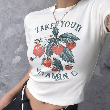 90s Vintage Strawberry Crop Top - Crop Tops
