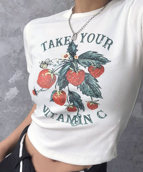 90s Vintage Strawberry Crop Top - Crop Tops