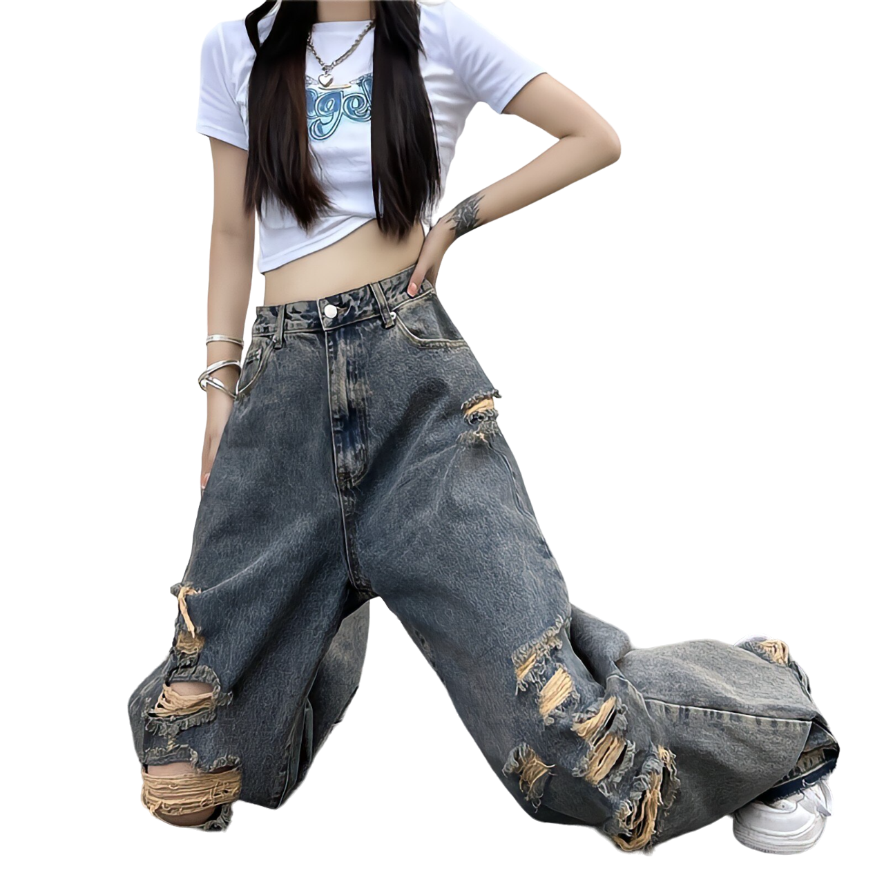 Y2k Ripped Baggy Jeans - Shoptery