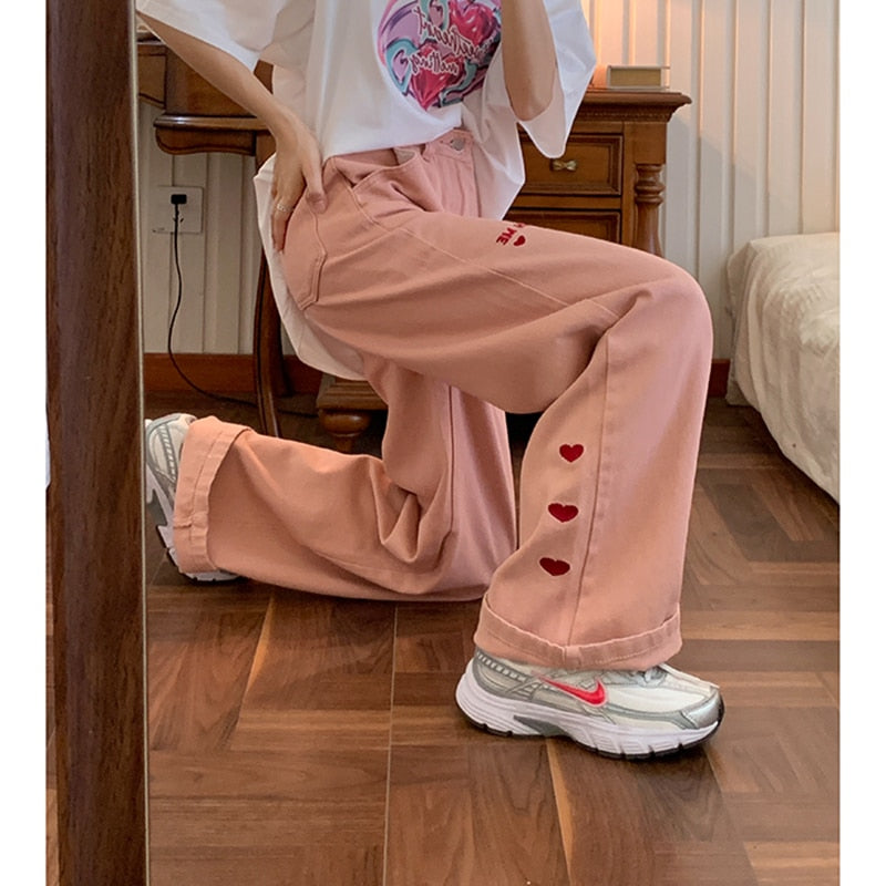 Preppy Fashion Pink Denim Pants - Shoptery