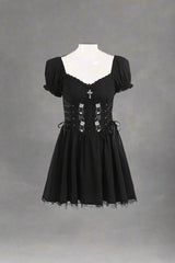 Alt Goth A-line Bandage Corset Dress black Shoptery