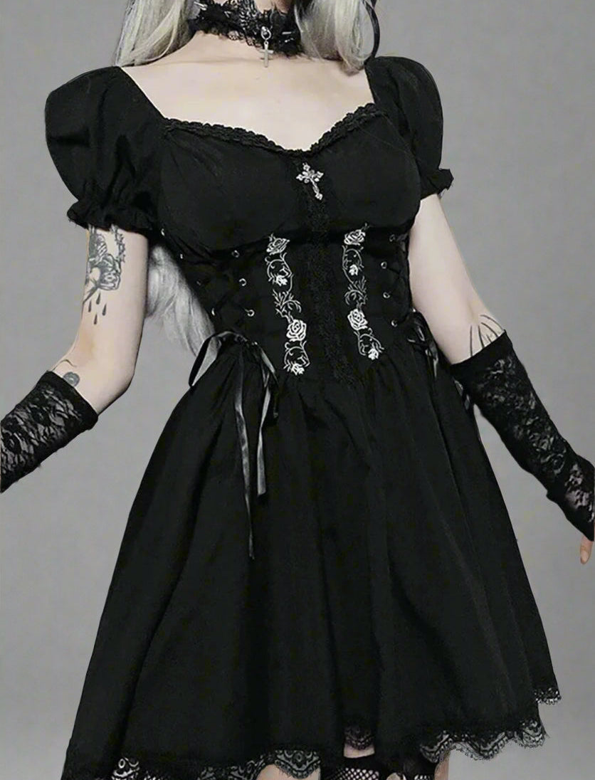 Alt Goth A-line Bandage Corset Dress Shoptery