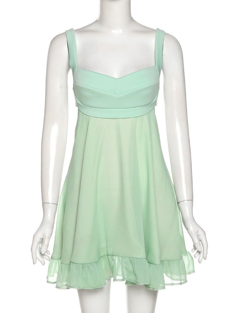 A-Line Mini Green Dress - Dresses