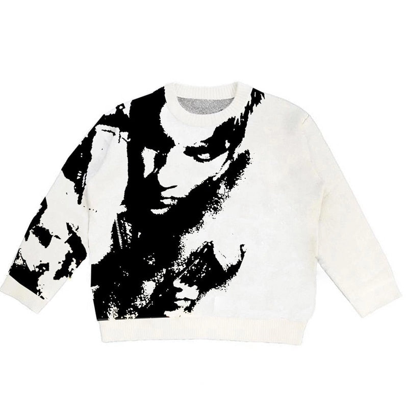 Abstract Face Graphic Sweater - Sweaters