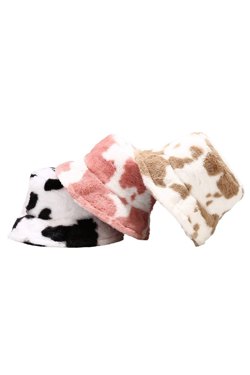 Aesthetic Cow Print Plush Bucket Hat - Hats