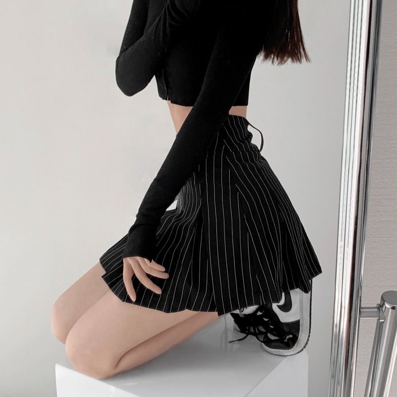 Aesthetic Pleated Striped Mini Skirt - Skirts