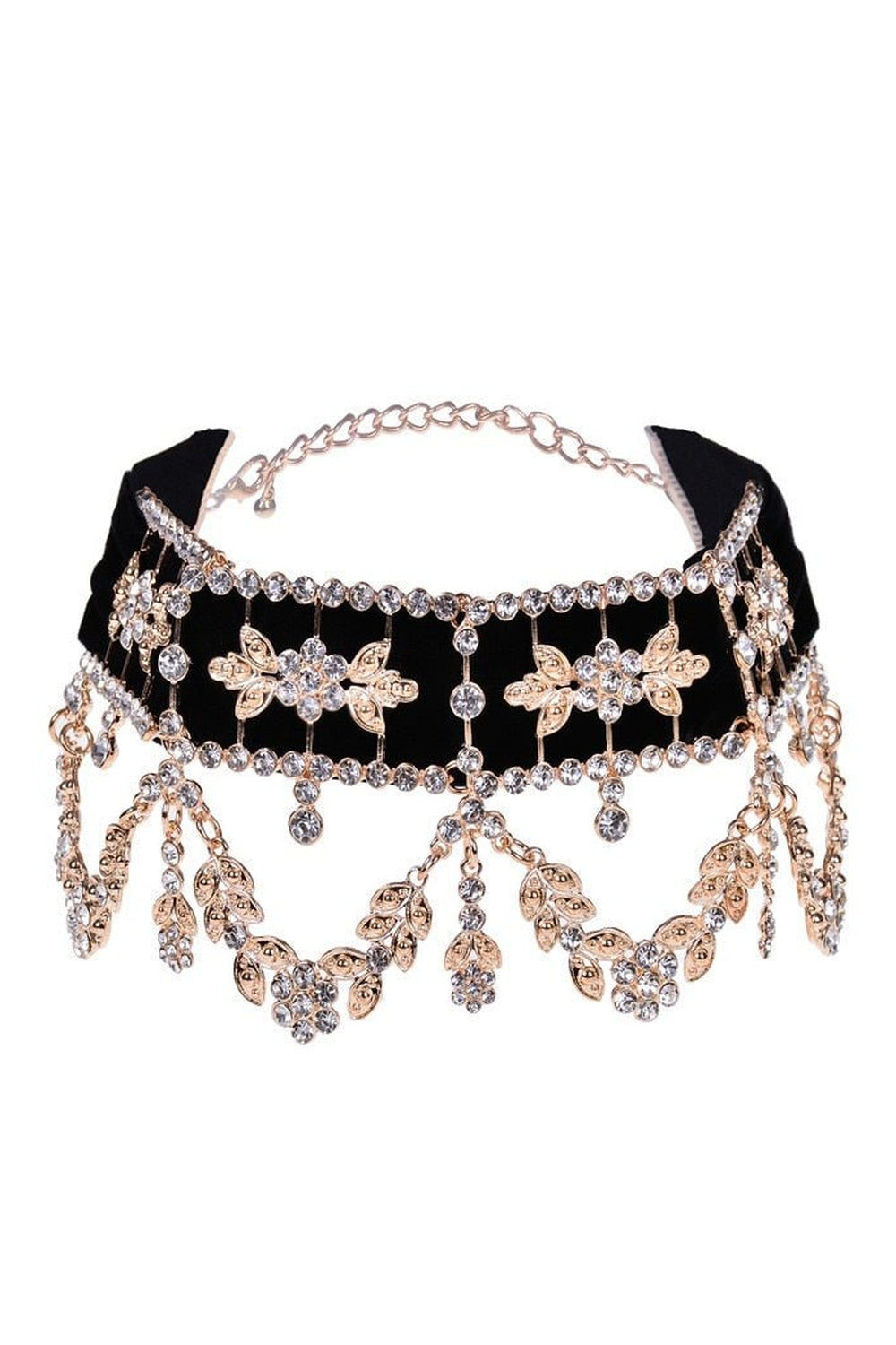 Aesthetic Rhinestone Flower Necklace Gold Shoptery