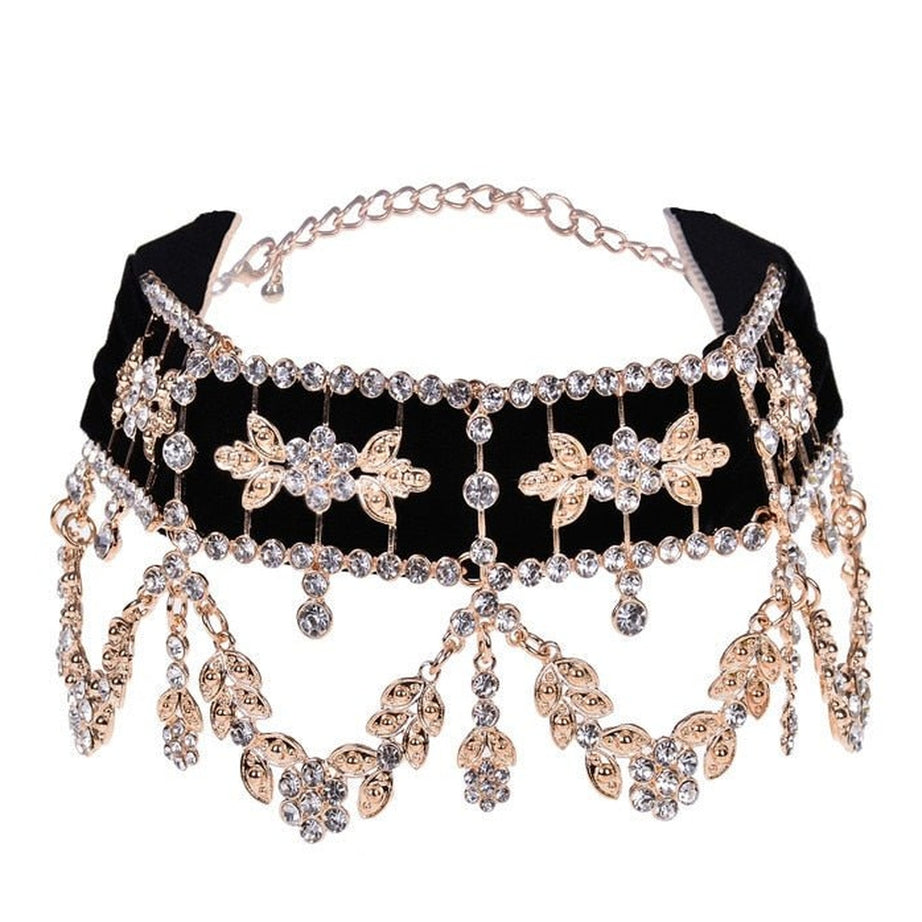 Aesthetic Rhinestone Flower Necklace Gold Shoptery