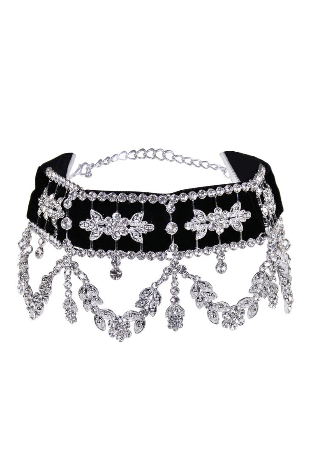 Aesthetic Rhinestone Flower Necklace Silver Shoptery