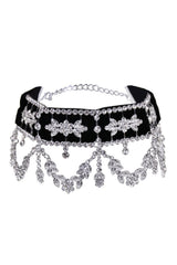 Aesthetic Rhinestone Flower Necklace Silver Shoptery