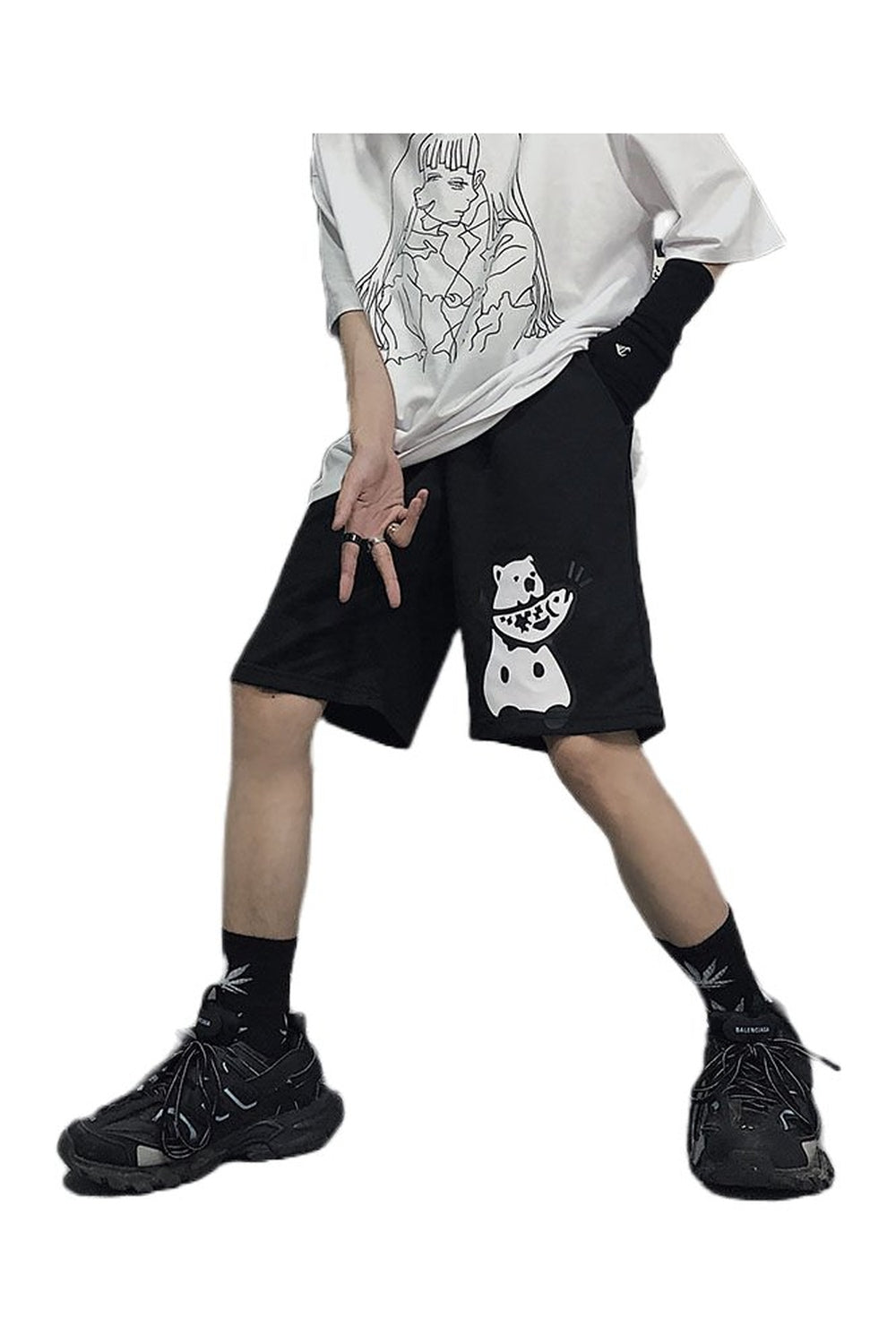 Alt Bear Print Shorts black Shoptery